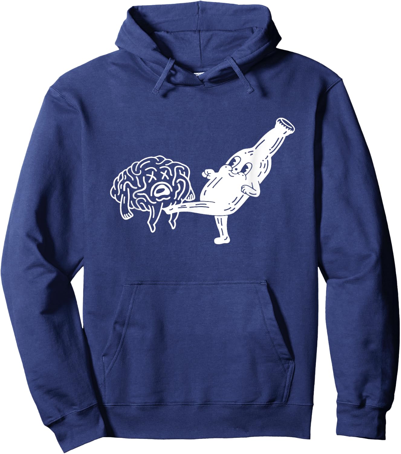 Smiling Beer Bottle Kicking Brain Hoodie - Hoodie | Navy