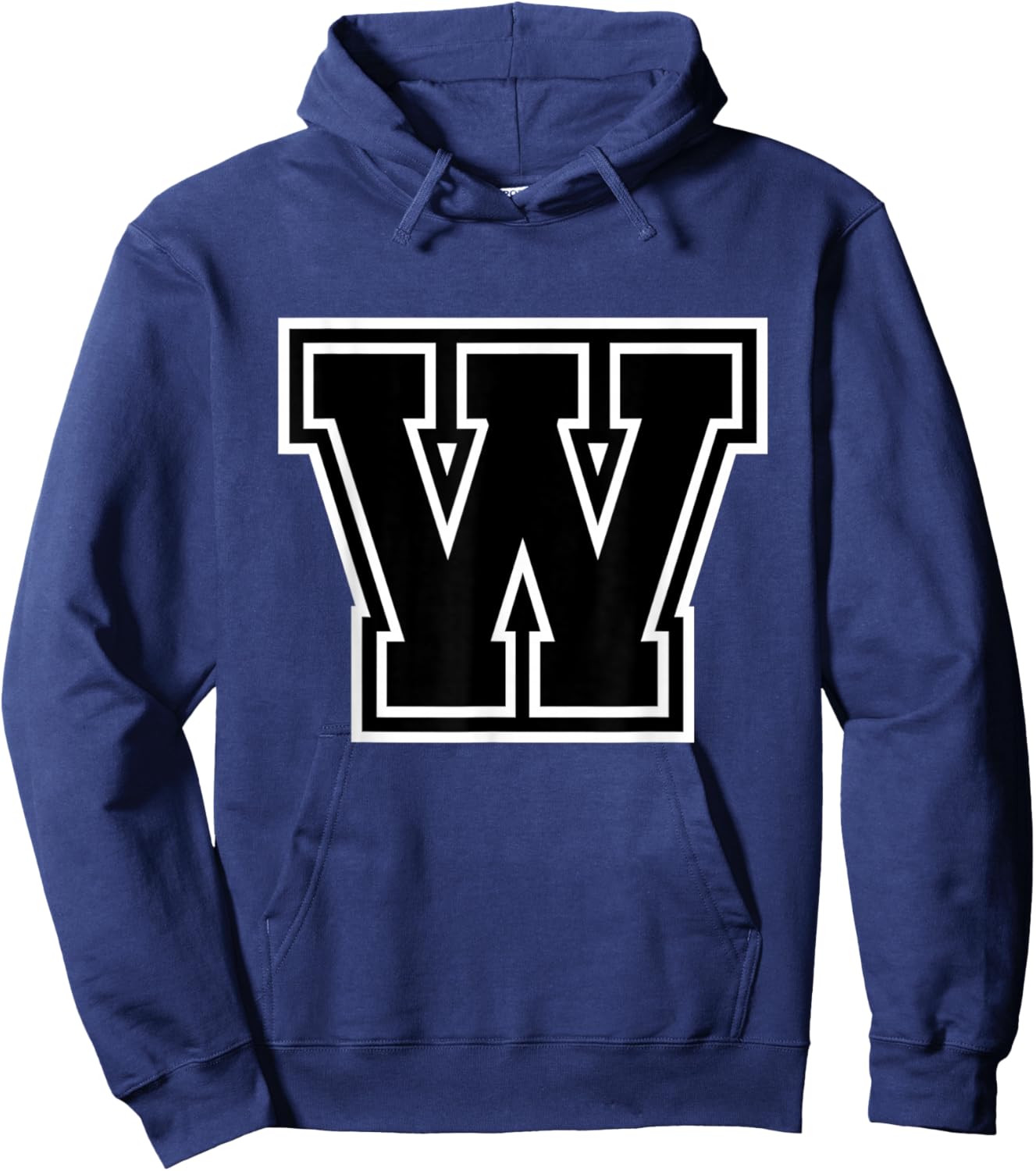 Letter W Black Monogram Initial Hoodie - Hoodie | Navy