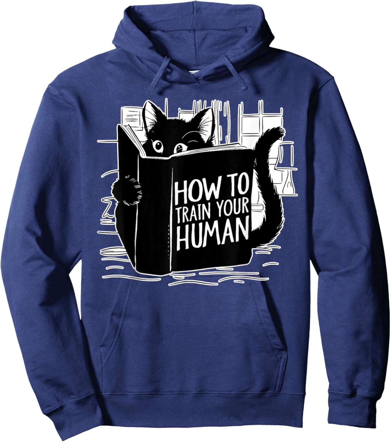 Cat Reading How to Train Your Human Funny Hoodie - Hoodie | Navy