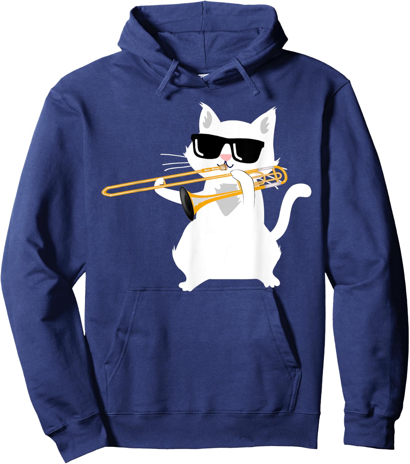 Cat Playing Trombone Women Girls Kids Hoodie - Hoodie | Navy