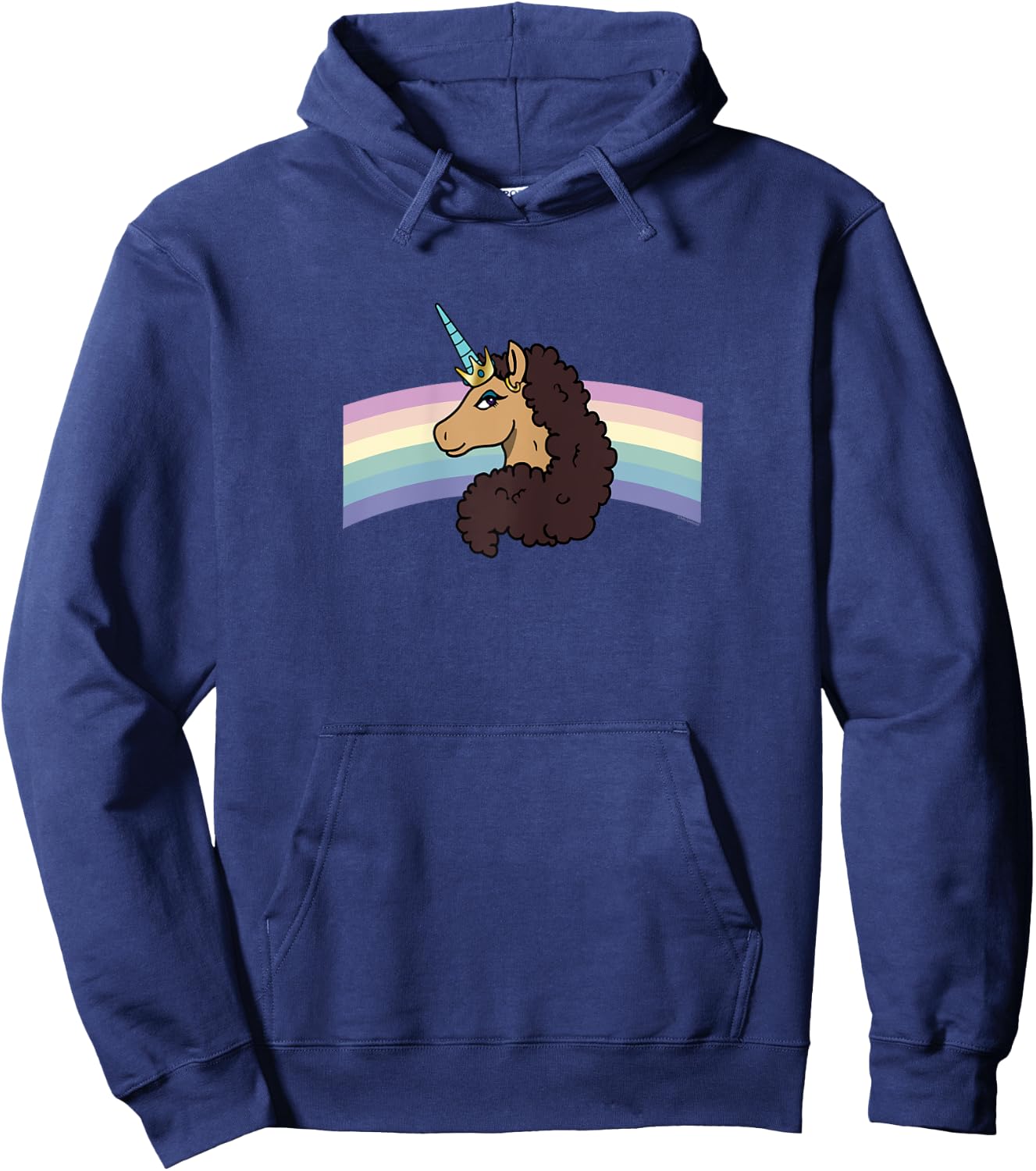 Afro Unicorn Divine Side View Rainbow Portrait Hoodie - Hoodie | Navy