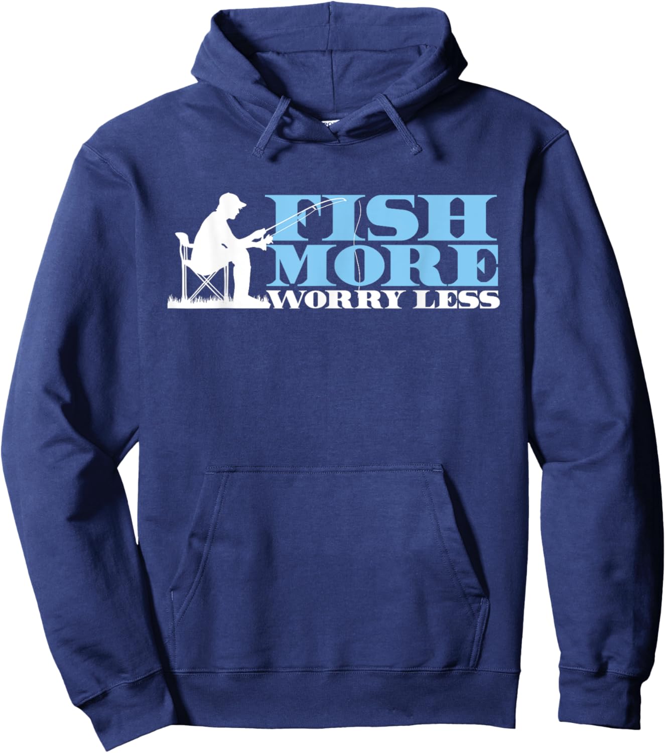Fish More Less Worry | Fishing Rod | Fisherman Hoodie - Hoodie | Navy