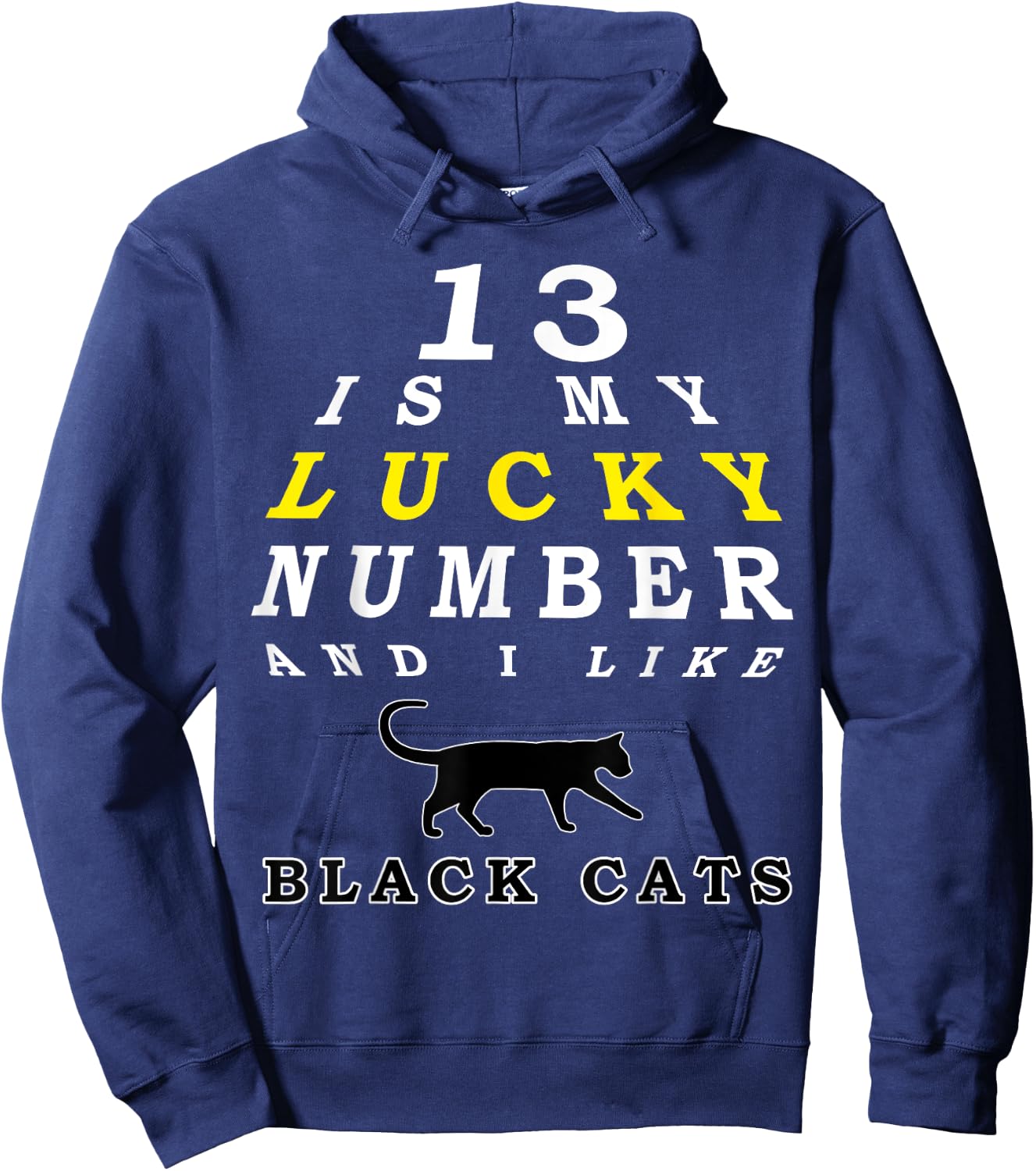Black Cat Lucky Number 13 Fortune Cat Men Women Hoodie - Hoodie | Navy