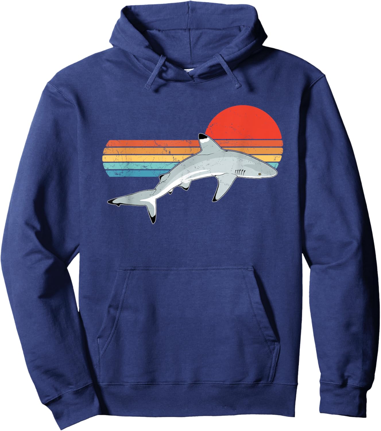 Blacktip Reef Shark Vintage Sunset Hoodie - Hoodie | Navy