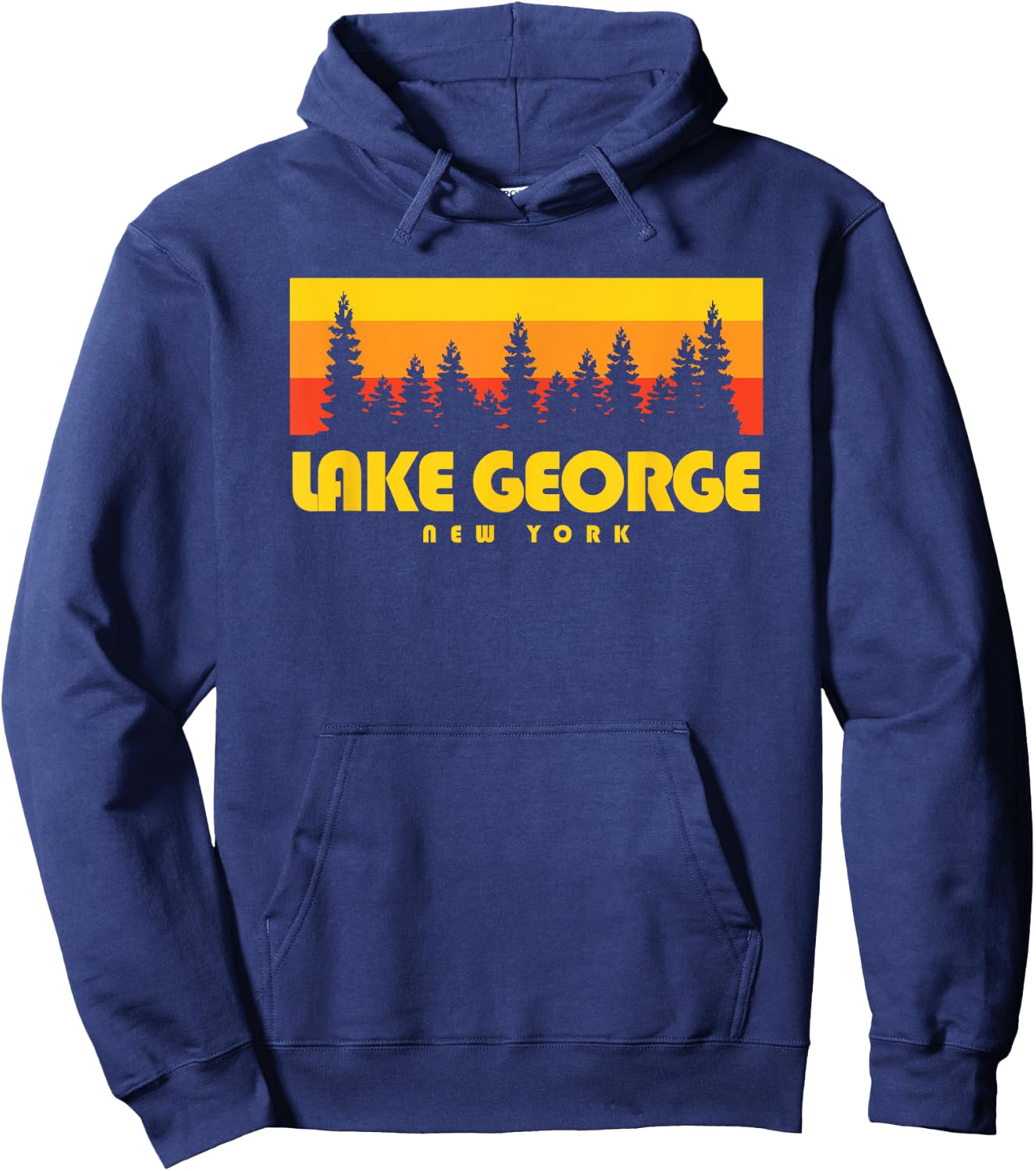 Lake George NY Shirt - Retro Trees Lake George Hoodie - Hoodie | Navy