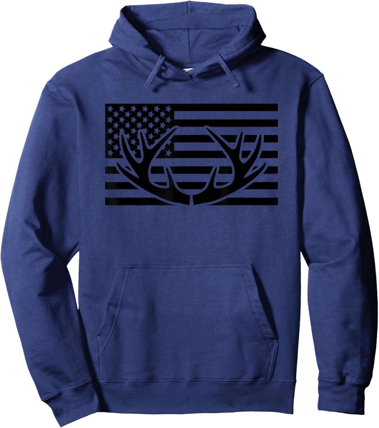 American Flag Outdoor Antlers Elk Deer Hoodie - Hoodie | Navy