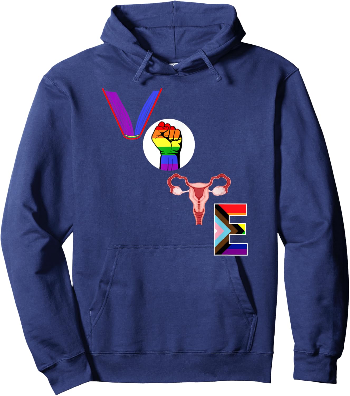 Vote - Books - Fist - Ovaries - LGTBQ - Rainbow Hoodie - Hoodie | Navy