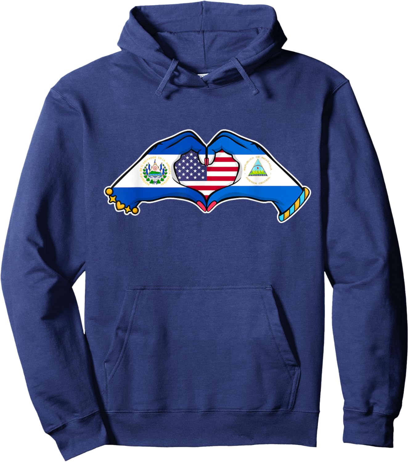 Heart hands El Salvador, Nicaragua and the US. Hoodie - Hoodie | Navy