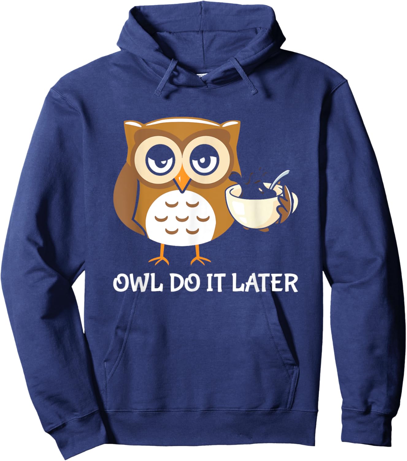 Funny Lazy Owl Art Women Coffee Owl Lovers Hoodie - Hoodie | Navy