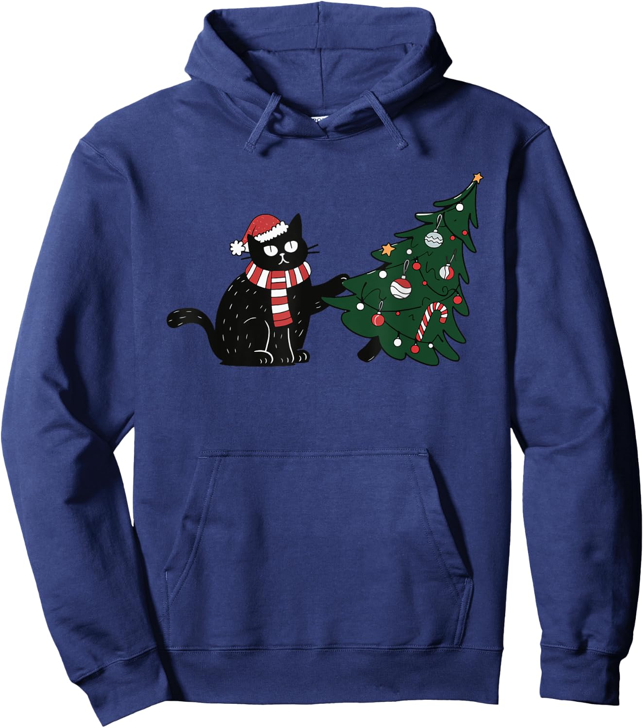 Cat Pushing Christmas Tree Women Kids Hoodie - Hoodie | Navy