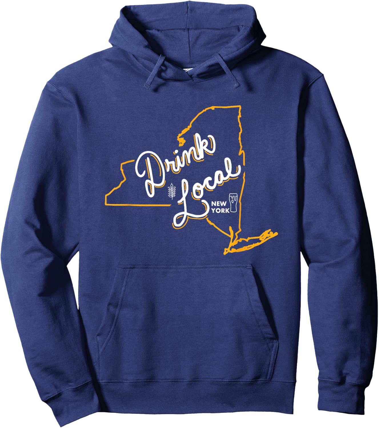 Drink Local New York State Outline Craft Beer Hoodie - Hoodie | Navy