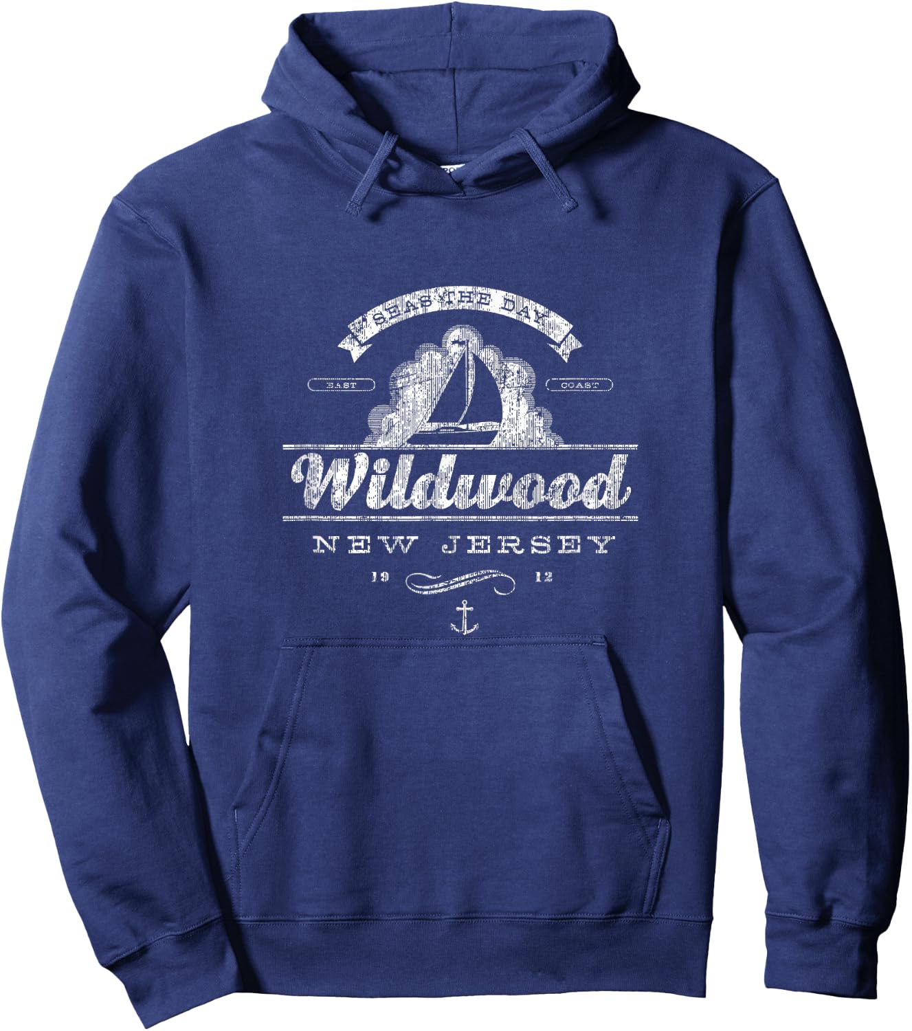 Wildwood NJ Sailboat Vintage Nautical Throwback Hoodie - Hoodie | Navy