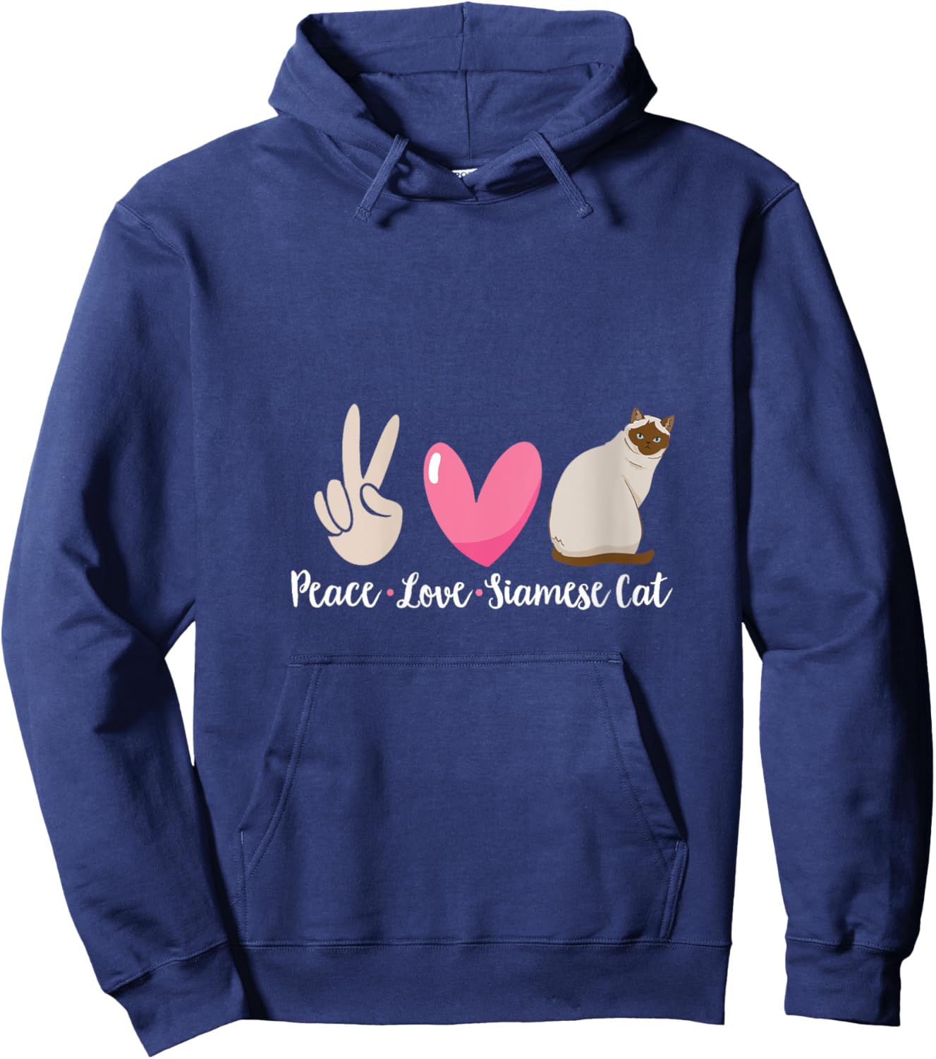 Siamese Cat Peace Love Siamese Cat V-Neck Hoodie - Hoodie | Navy