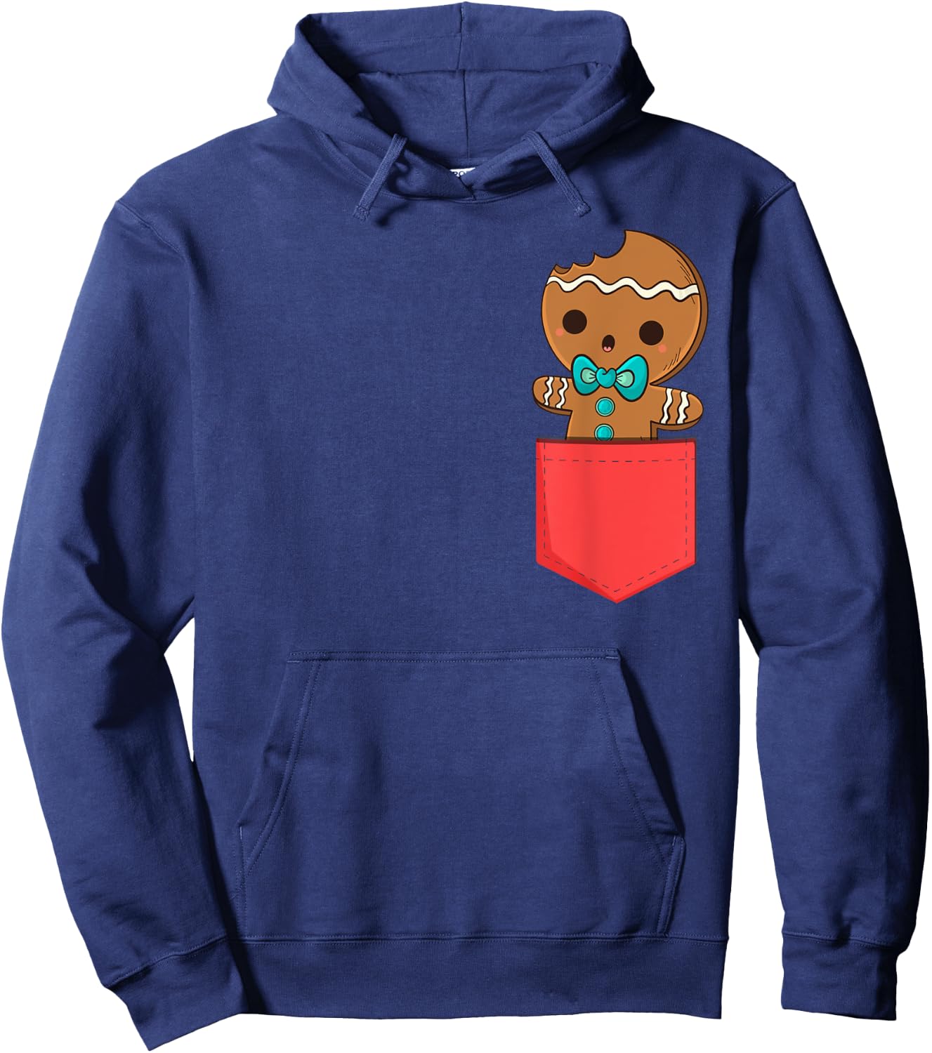 Cute Pocket Gingerbread Man Christmas In Pocket Hoodie - Hoodie | Navy