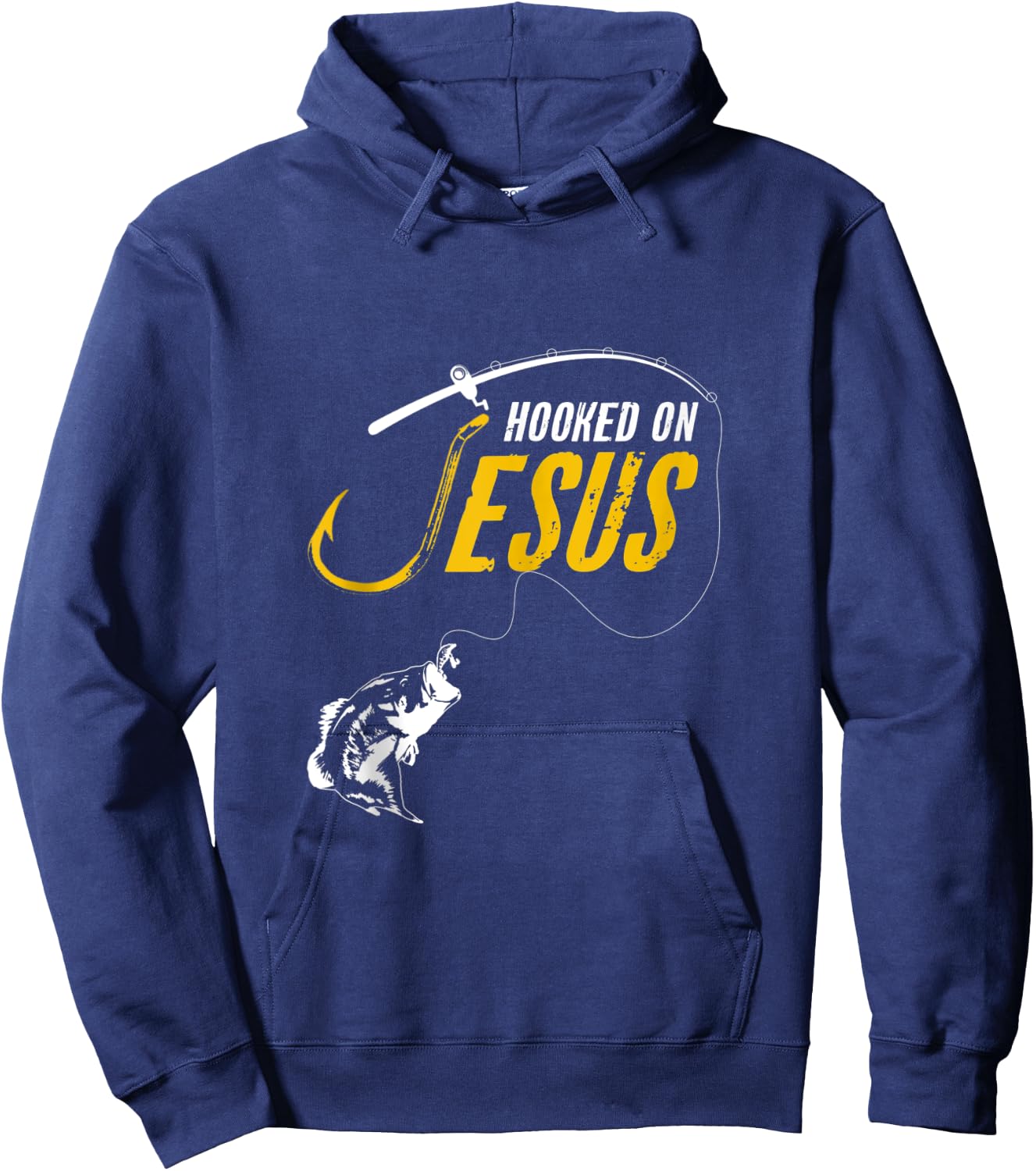 Hooked on Jesus Funny Christian Fishing Hoodie - Hoodie | Navy