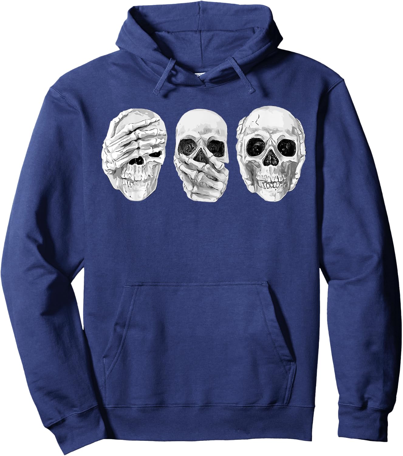 Hear See Speak No Evil Gothic Skulls Hoodie - Hoodie | Navy