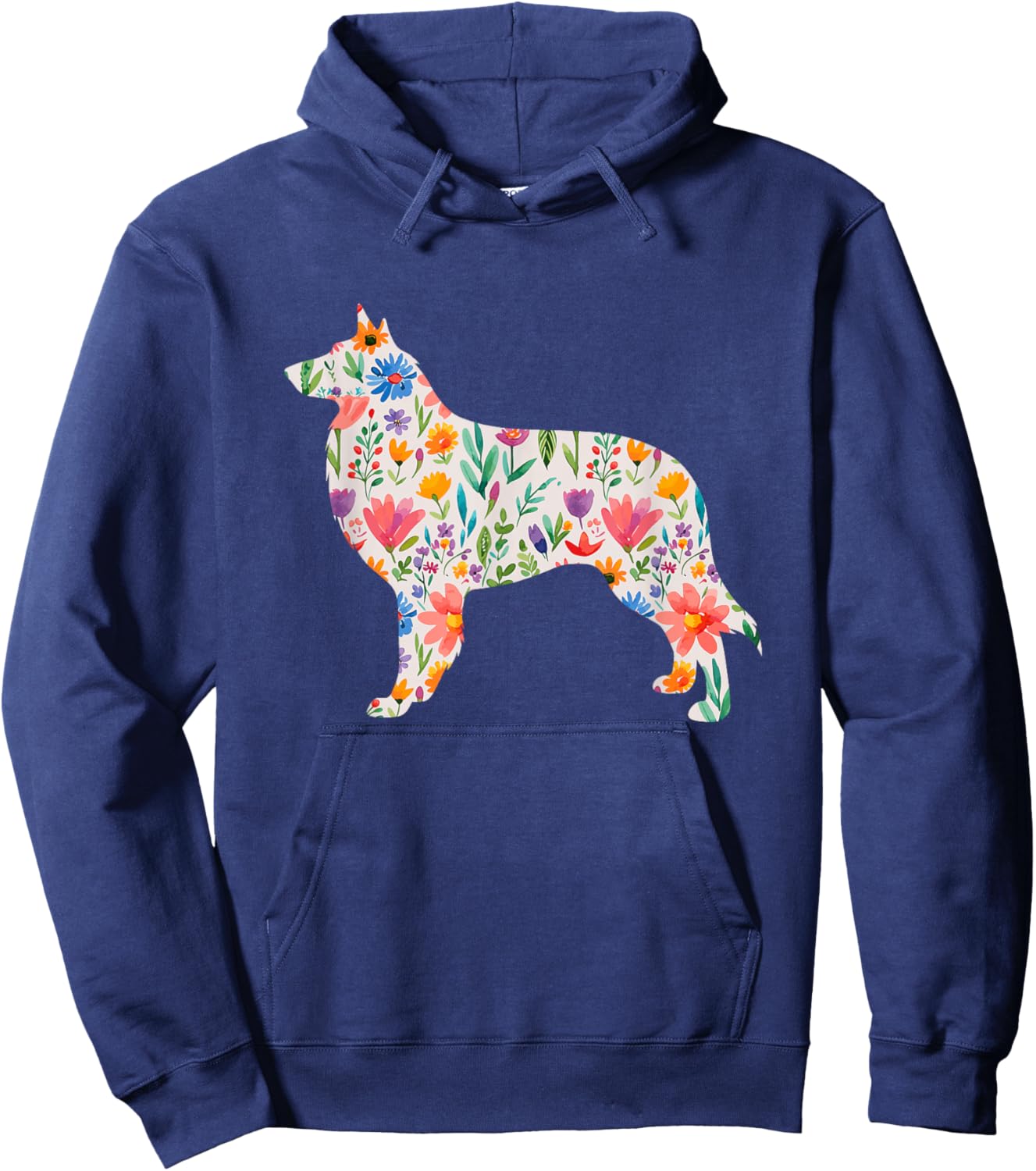 Belgian Sheepdog watercolor flowers design Hoodie - Hoodie | Navy