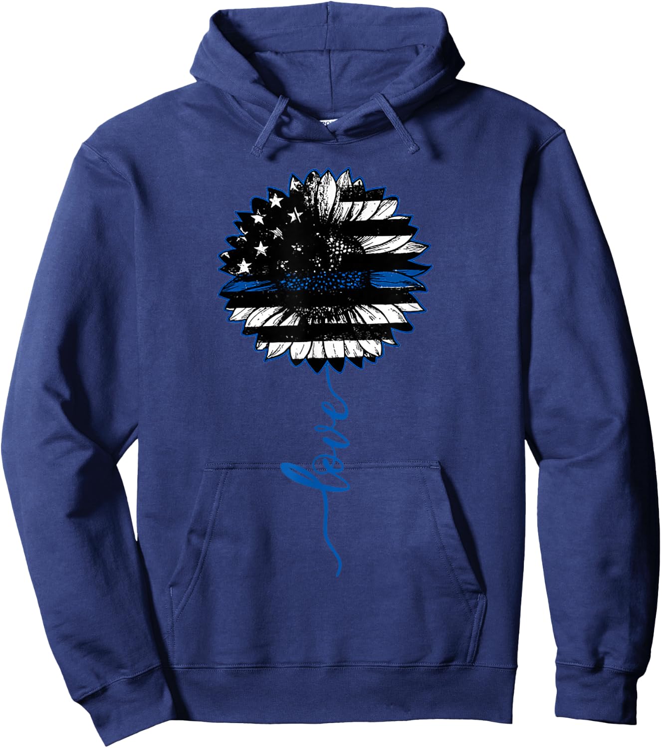 Love Thin Blue Line Sunflower Hoodie - Hoodie | Navy