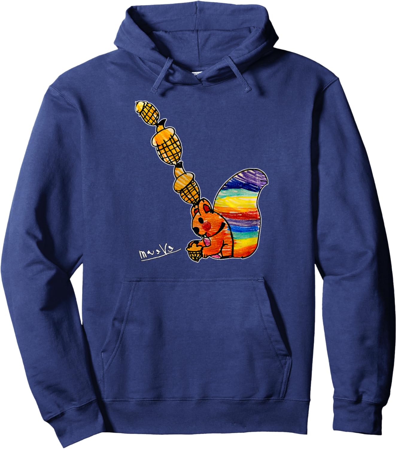 MerchByMaever Rainbow Squirrel Drawing , Small Hoodie - Hoodie | Navy