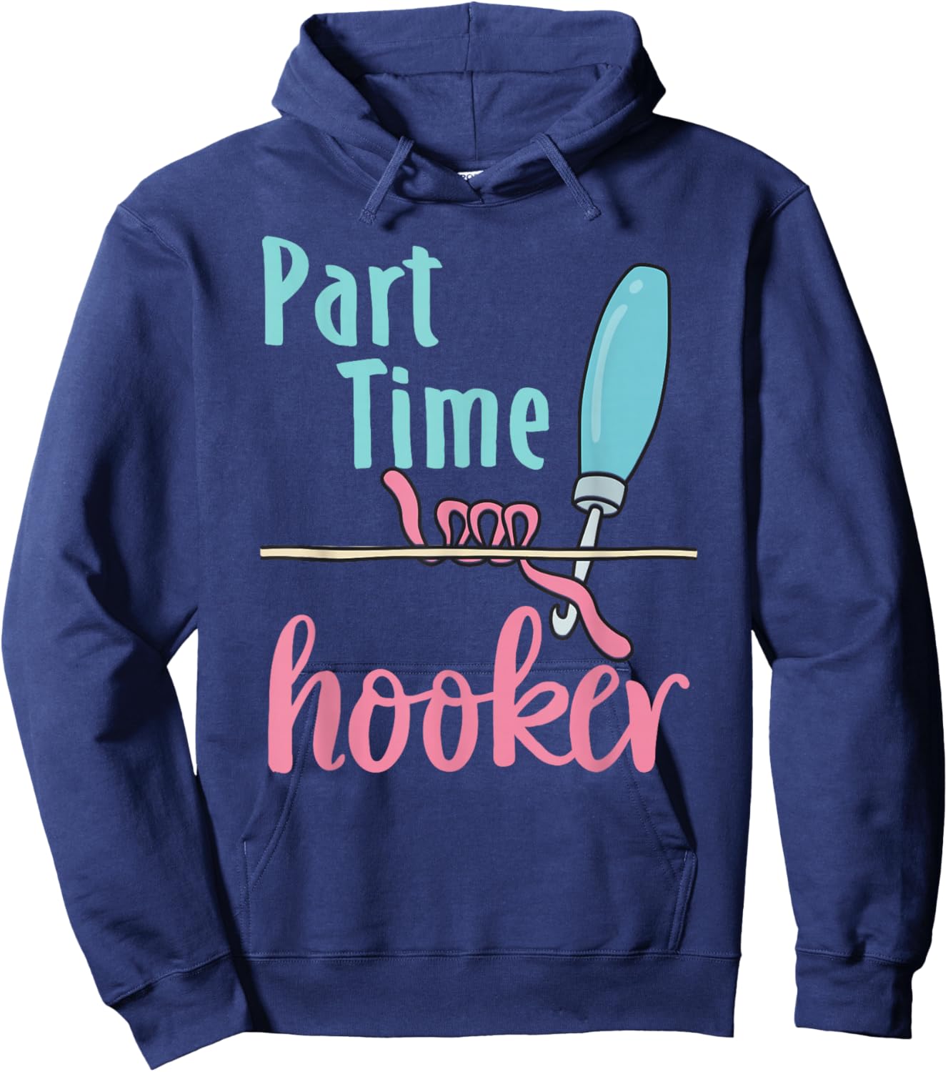 Cool Rug Hooking Artist Gifts and Apparel Adult Funny Rug Hooking X-Small Black Short Sleeve Modern Funny Letter Print Fun Humorous 'hooker' Pun Design Hoodie - Hoodie | Navy