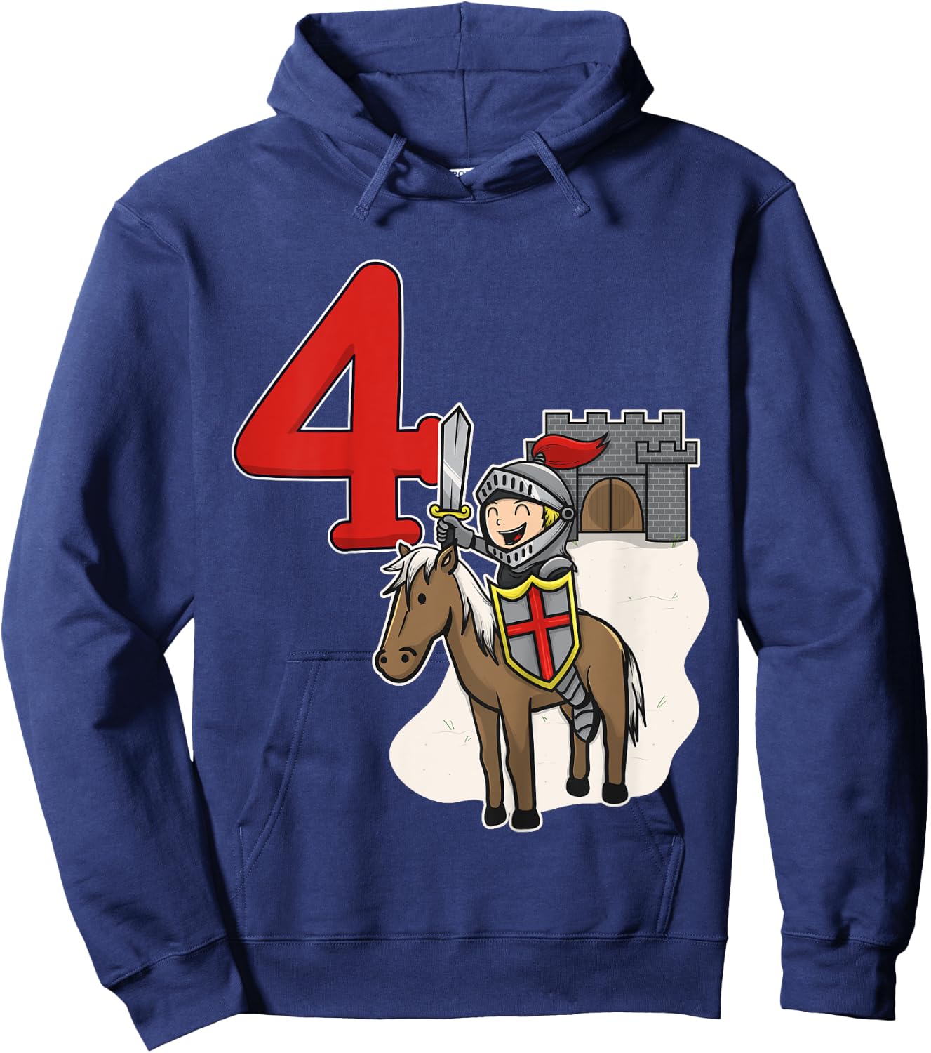 Knight 4th Birthday - Castle and Number 4 Shirt Hoodie - Hoodie | Navy