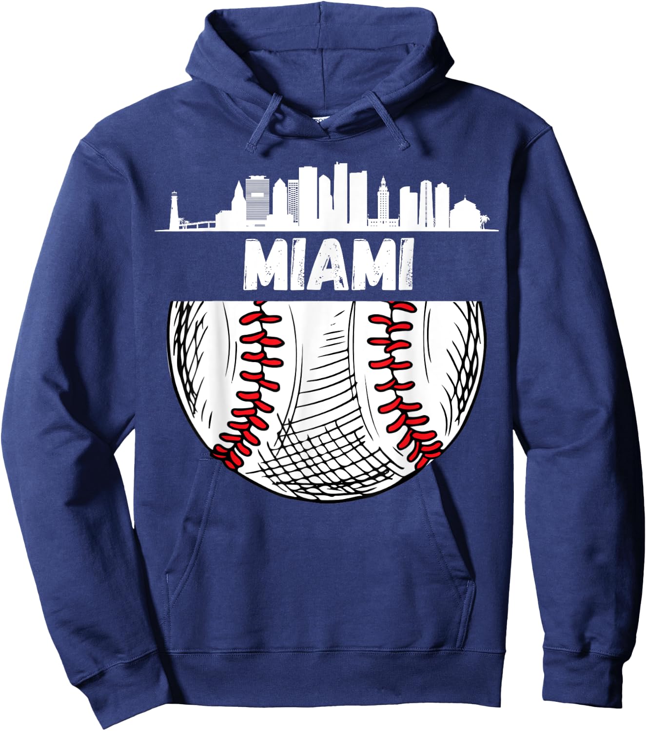 Vintage Miami Baseball Skyline Miami Baseball Hoodie - Hoodie | Navy