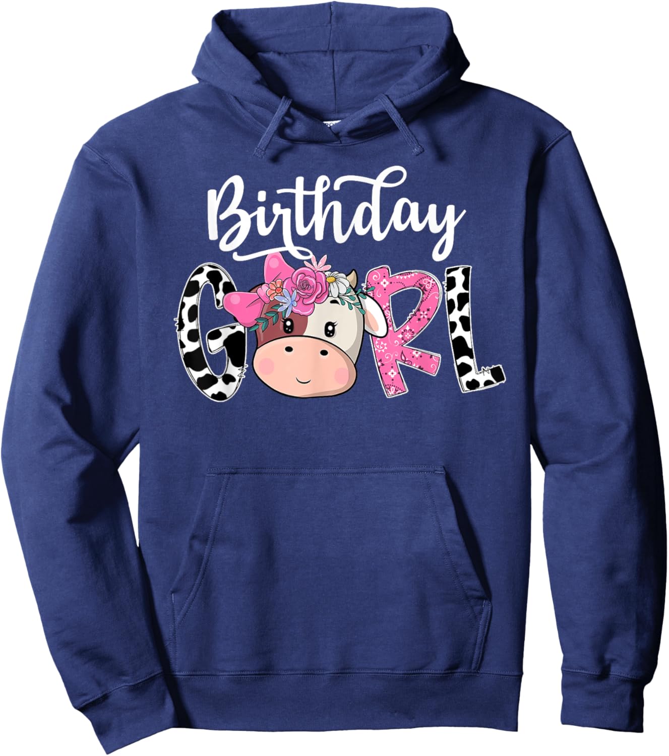 Birthday Girl Shirt Cow Farm Family Party Hoodie - Hoodie | Navy