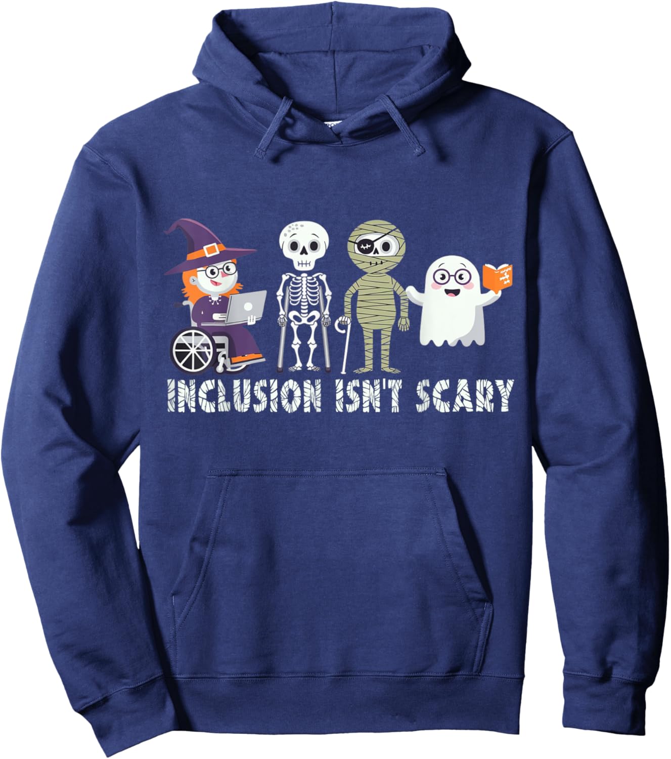 Inclusion Isn't Scary Mummy Boo Ghost Halloween Hoodie - Hoodie | Navy