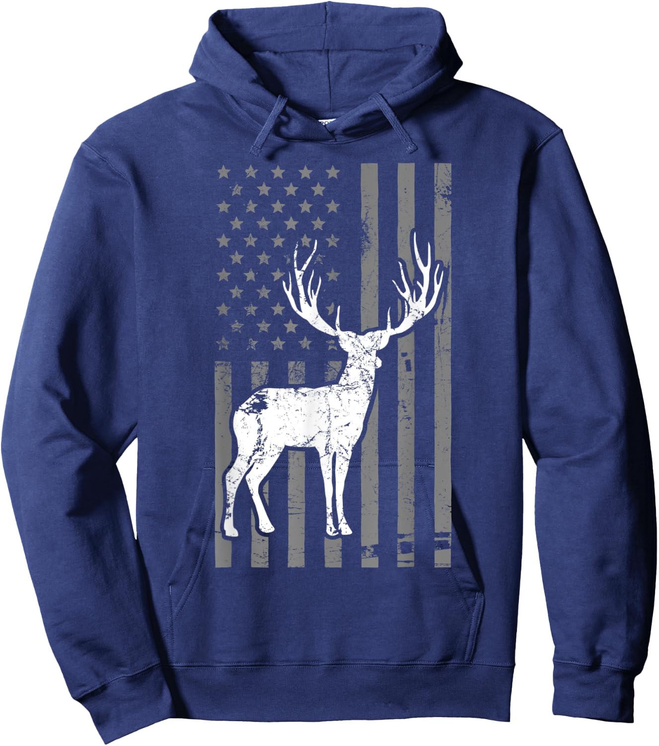 Whitetail Buck Deer Hunting USA Flag Men Hoodie - Hoodie | Navy