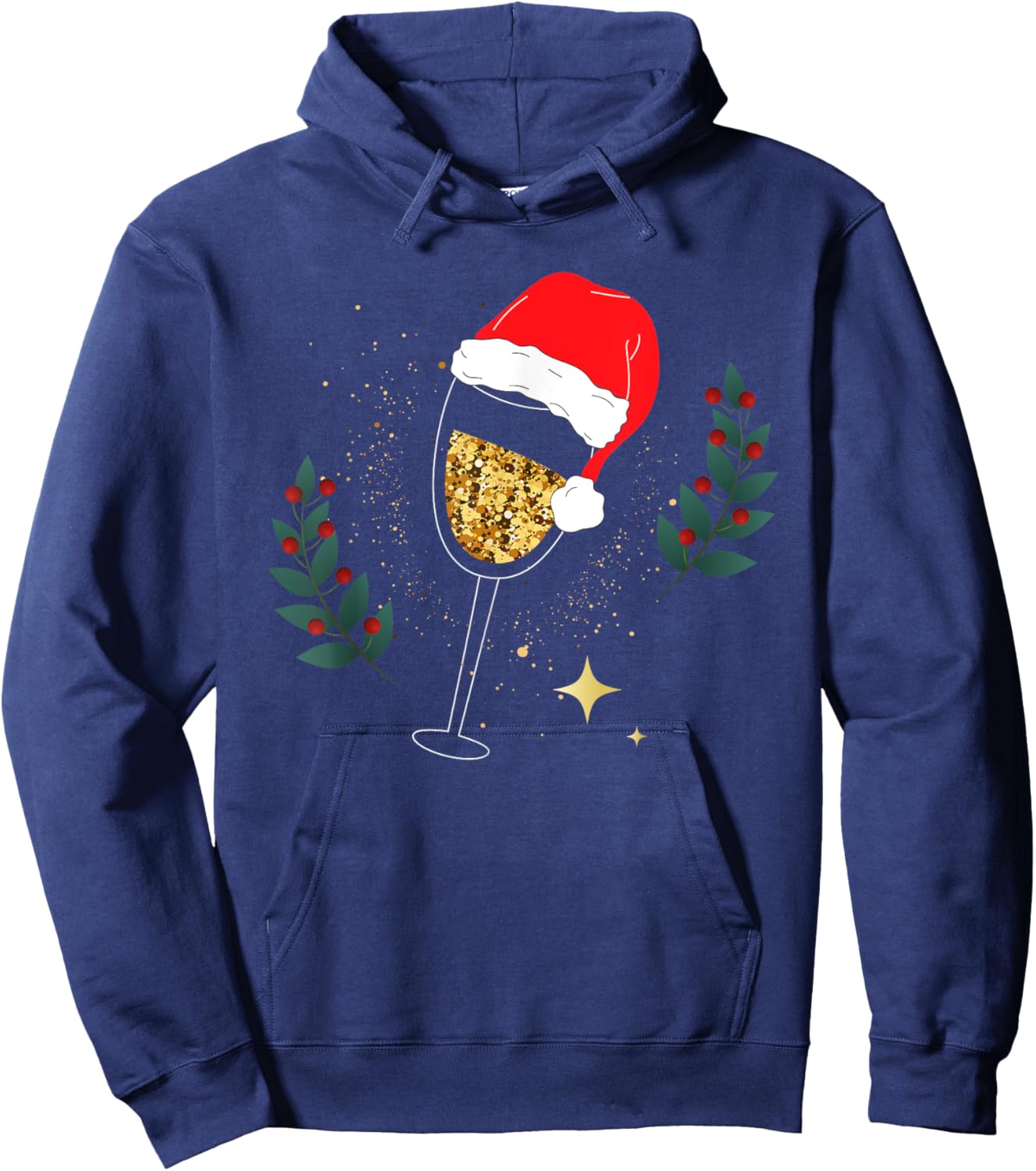 Christmas Champagne Santa Hat Glass Drink Hoodie - Hoodie | Navy