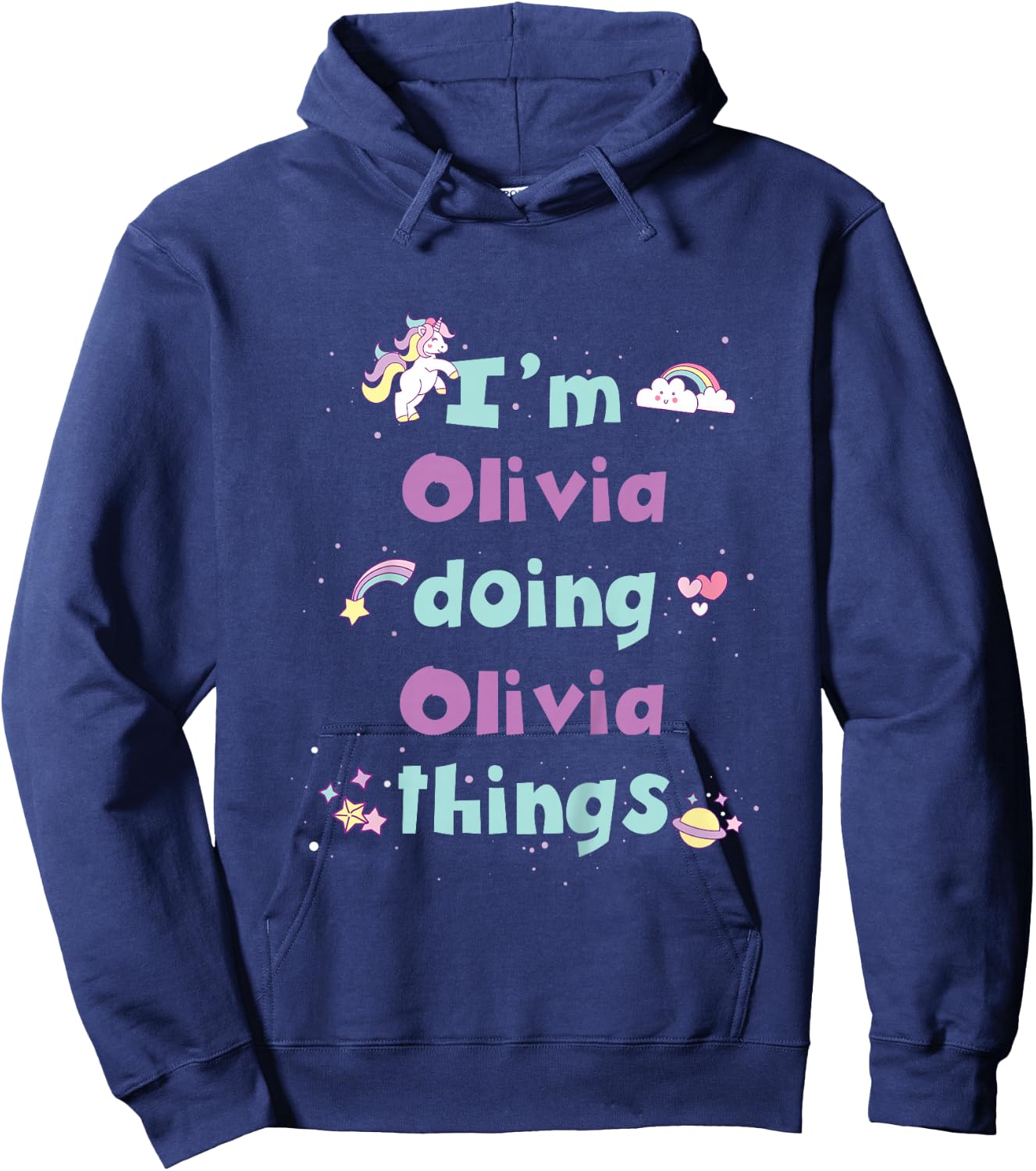 Kids Cute Olivia Personalized First Name Girls Hoodie - Hoodie | Navy