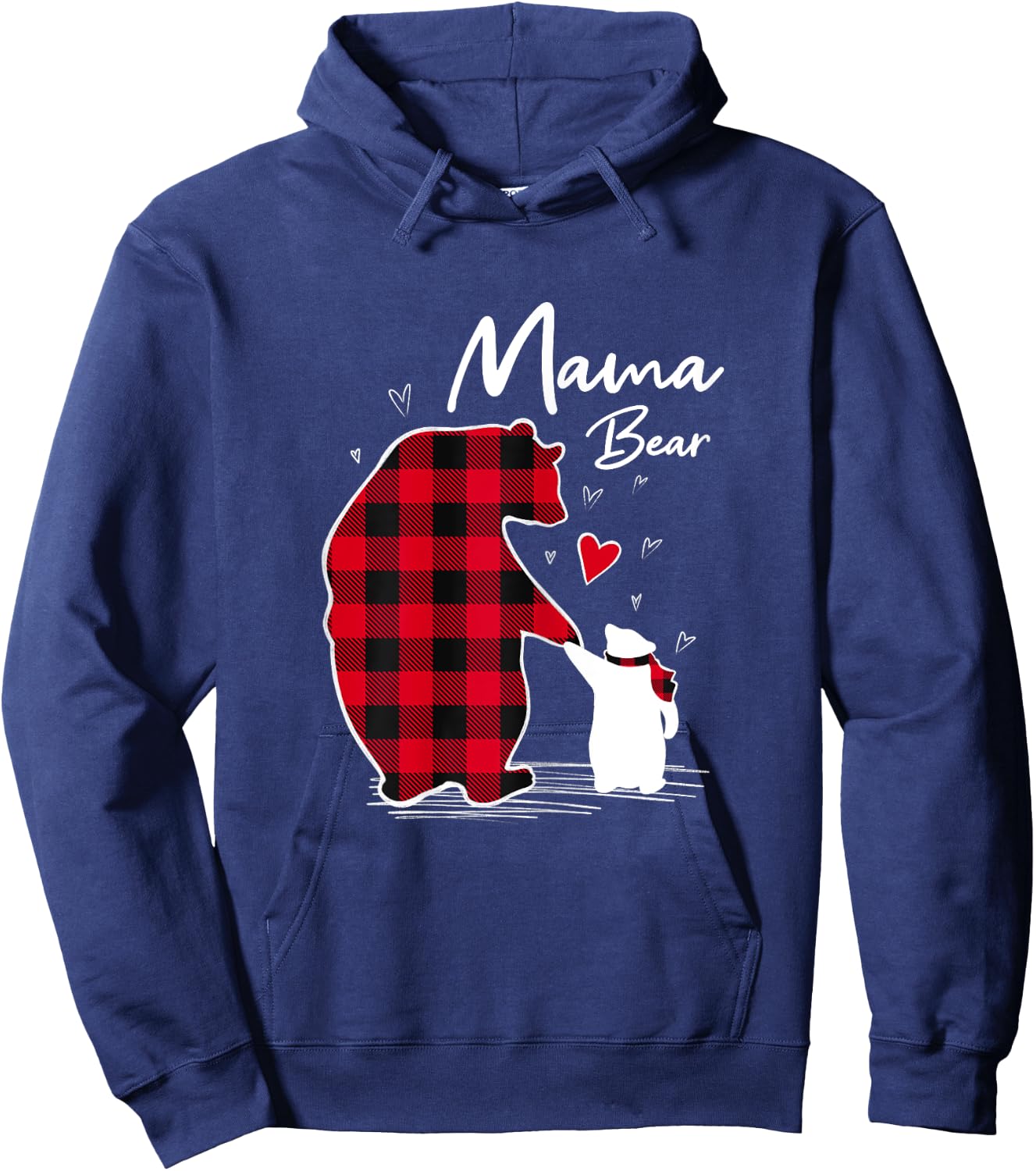 Mama Bear Christmas Pajama Woman Red Plaid Hoodie - Hoodie | Navy