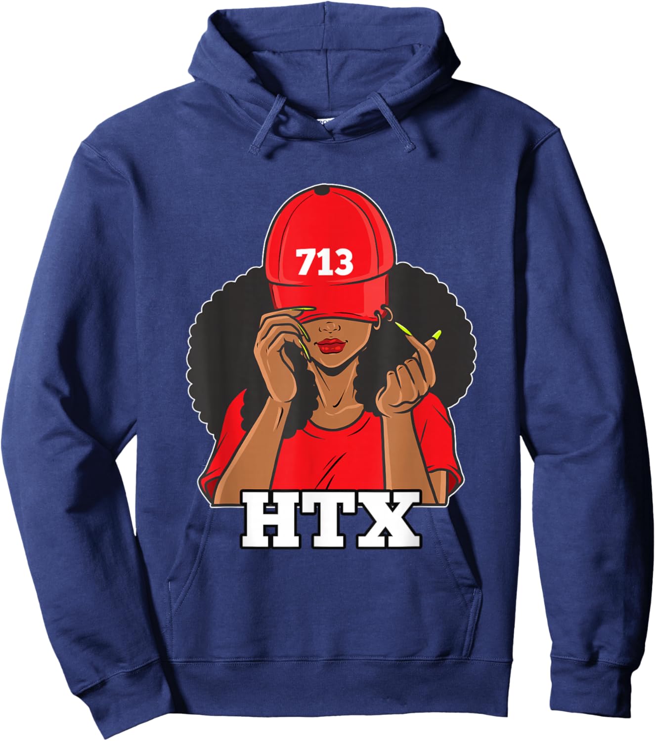 713 Houston Texas Black Woman Afro Puffs Hoodie - Hoodie | Navy
