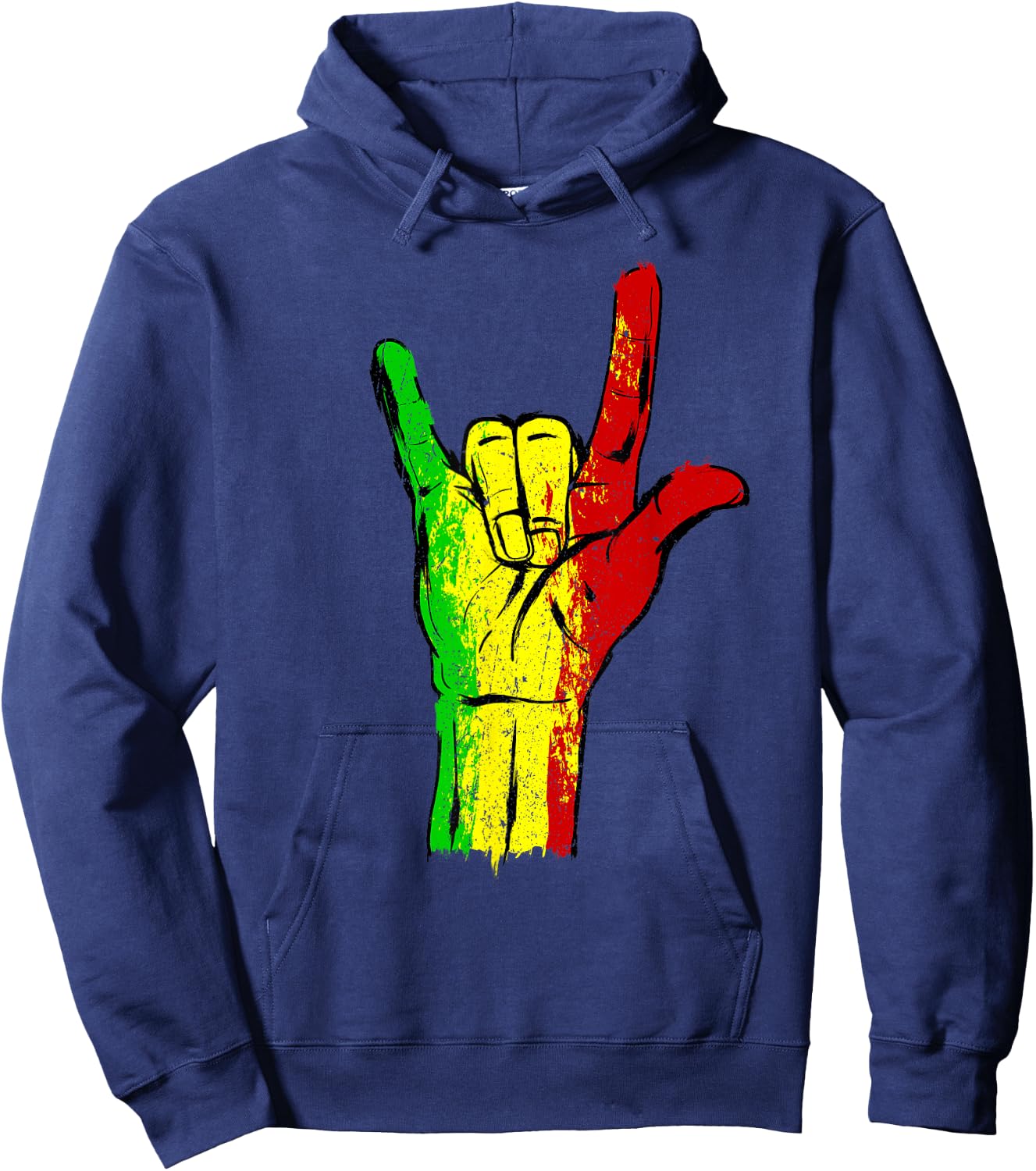 I love you in ASL with Reggae Rastafari Colors Hoodie - Hoodie | Navy