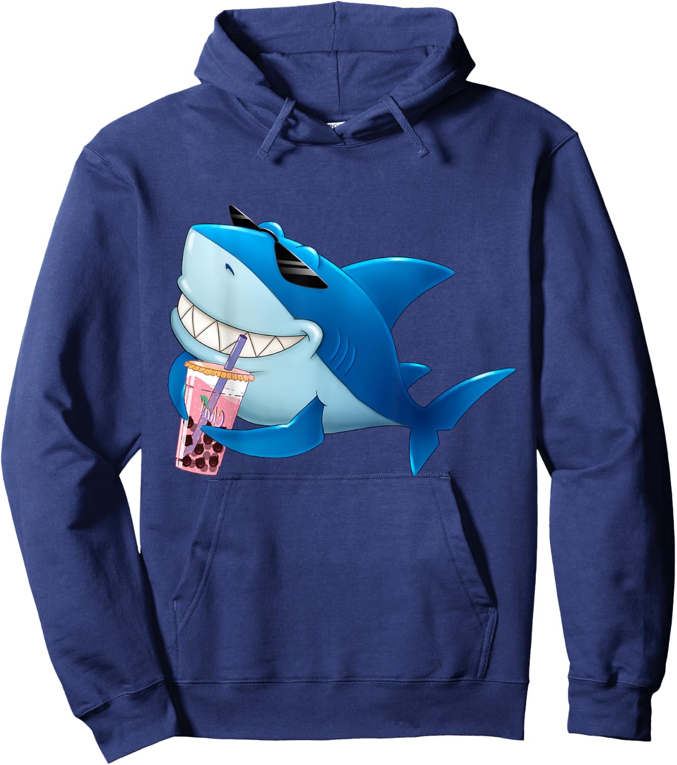 Cute Shark Drinking Bubble Boba Tea Boy Men Hoodie - Hoodie | Navy