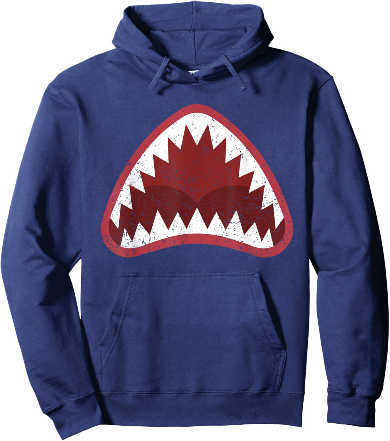 Shark with Open Mouth Distressed Hoodie - Hoodie | Navy