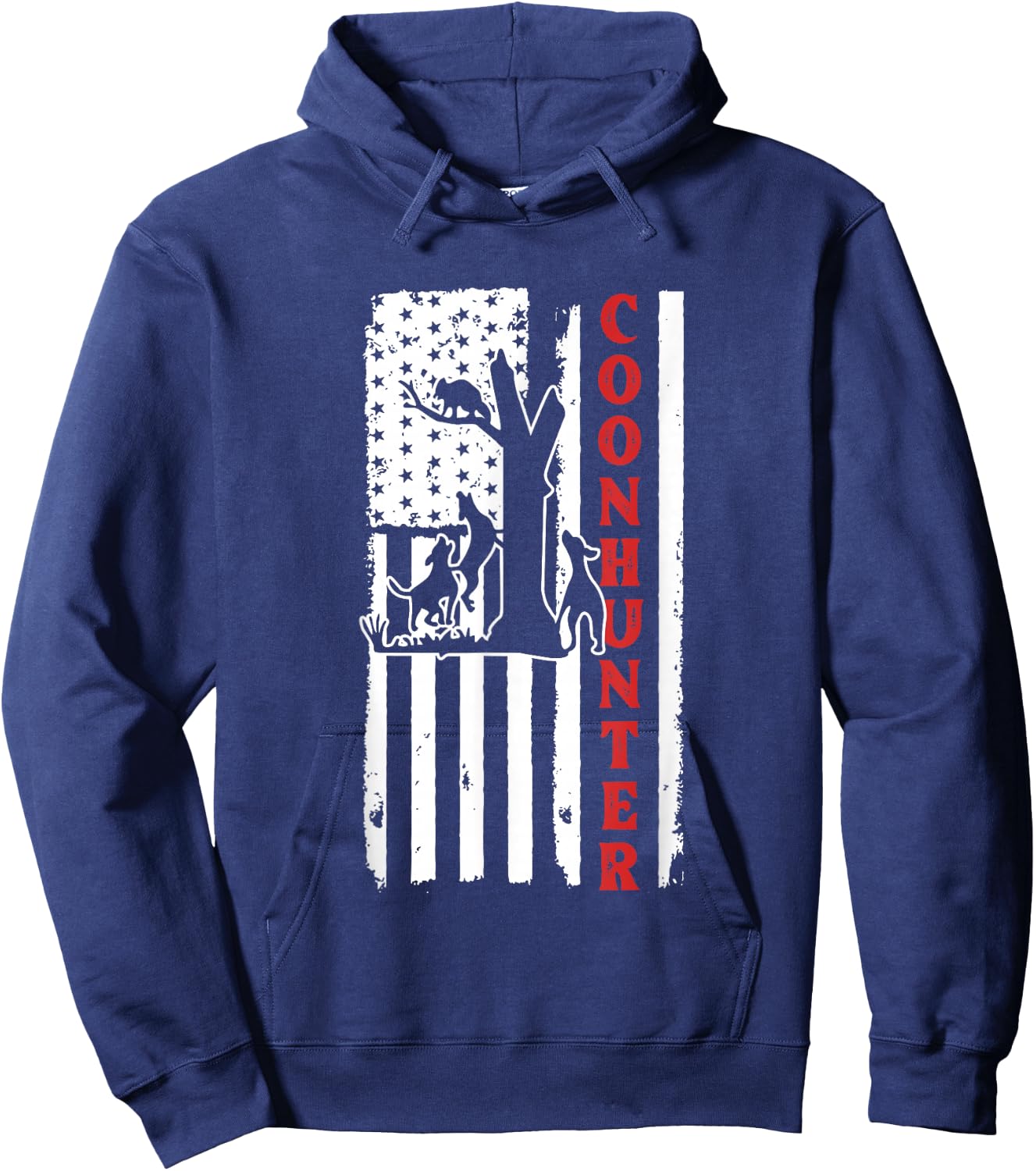 Raccoon Hunting Season USA Flag Coon Hunter Hoodie - Hoodie | Navy