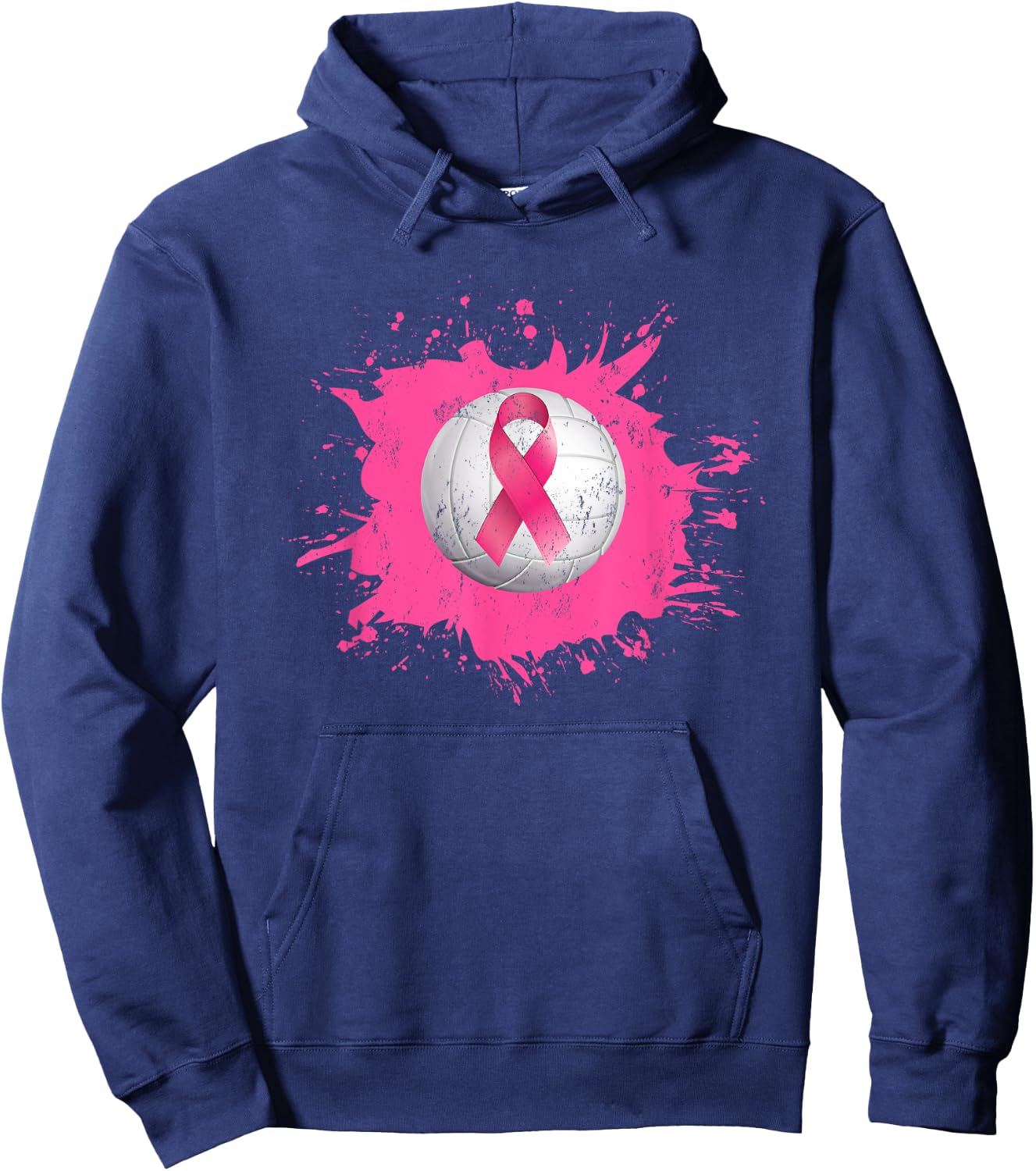 Volleyball Pink Ribbon Breast Cancer Awareness Hoodie - Hoodie | Navy