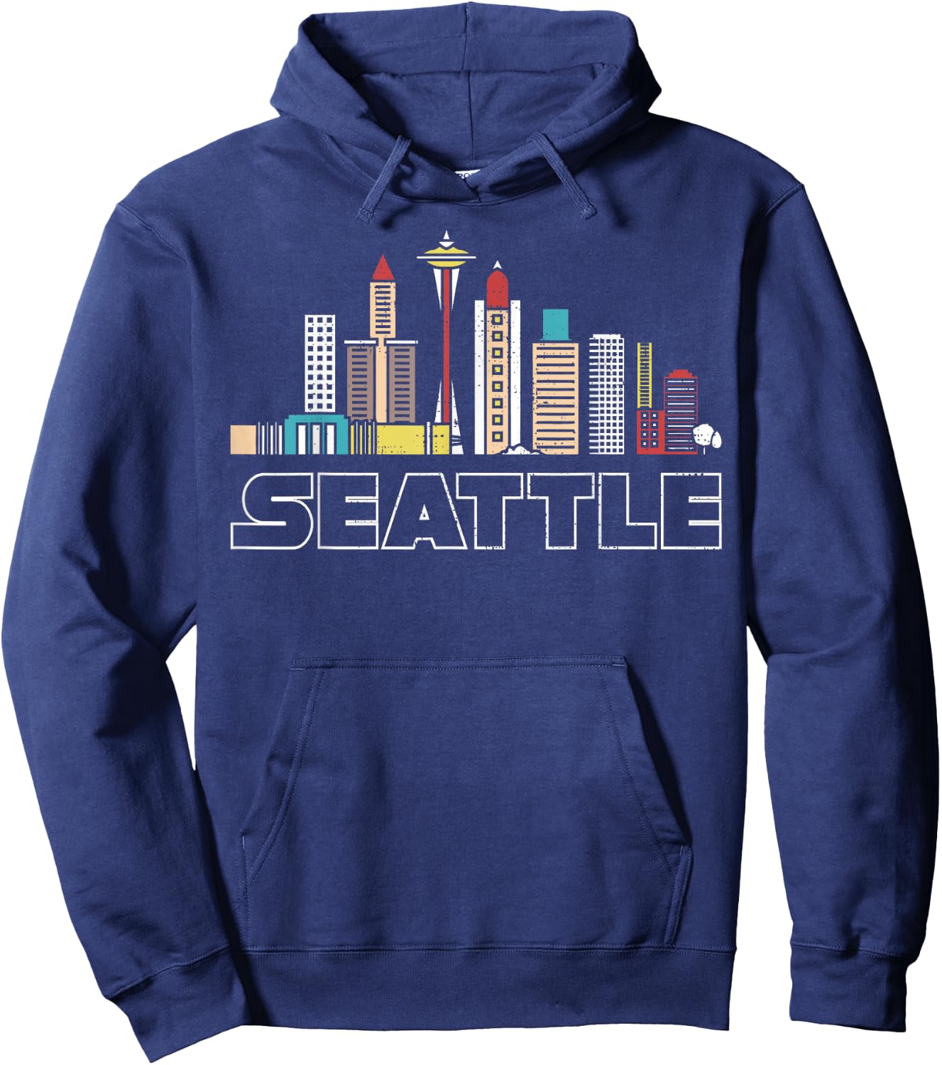 Grunge Seattle Skyline Distressed Look design Hoodie - Hoodie | Navy