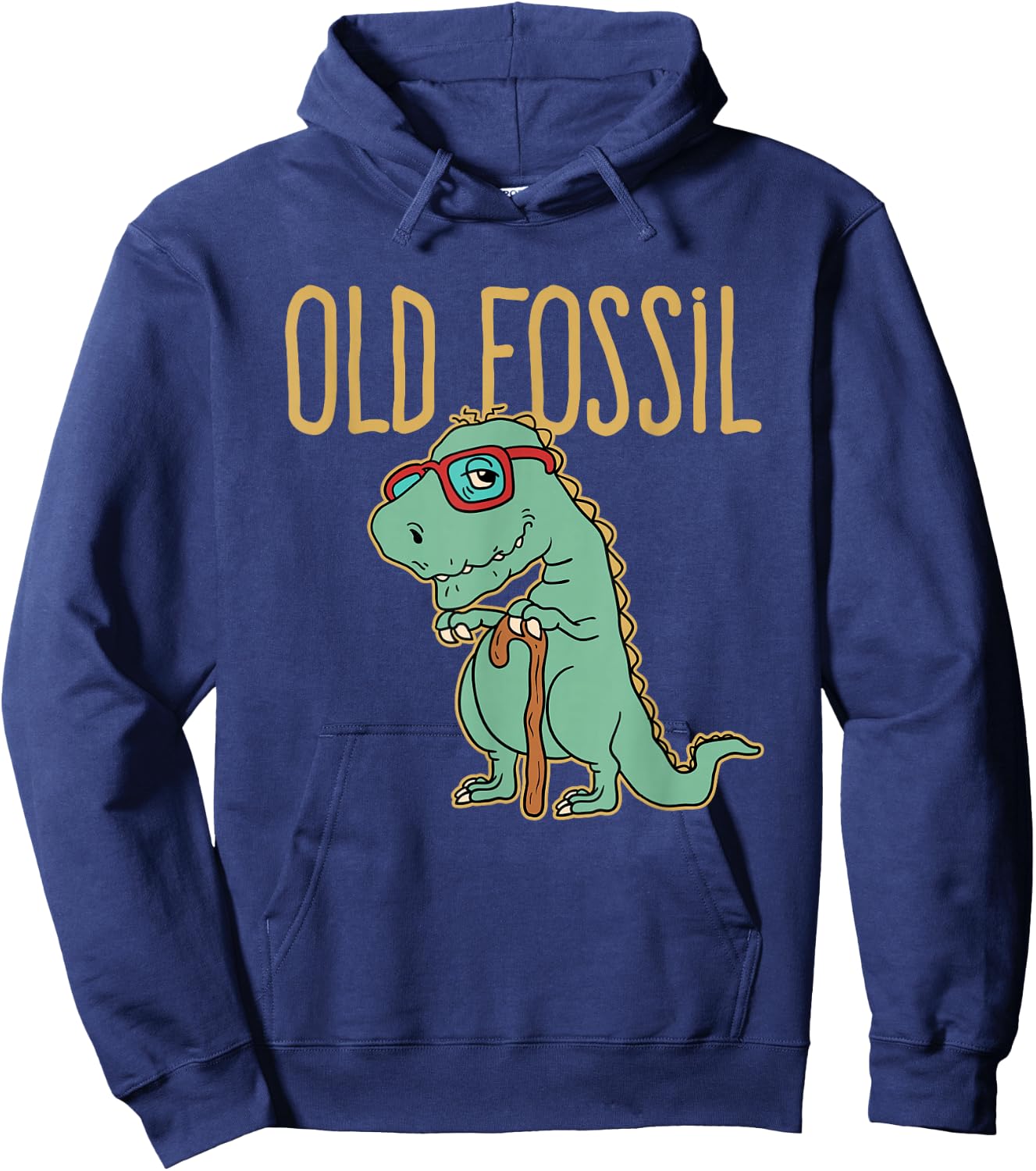 Old Fossil Dinosaur With Cane Hoodie - Hoodie | Navy
