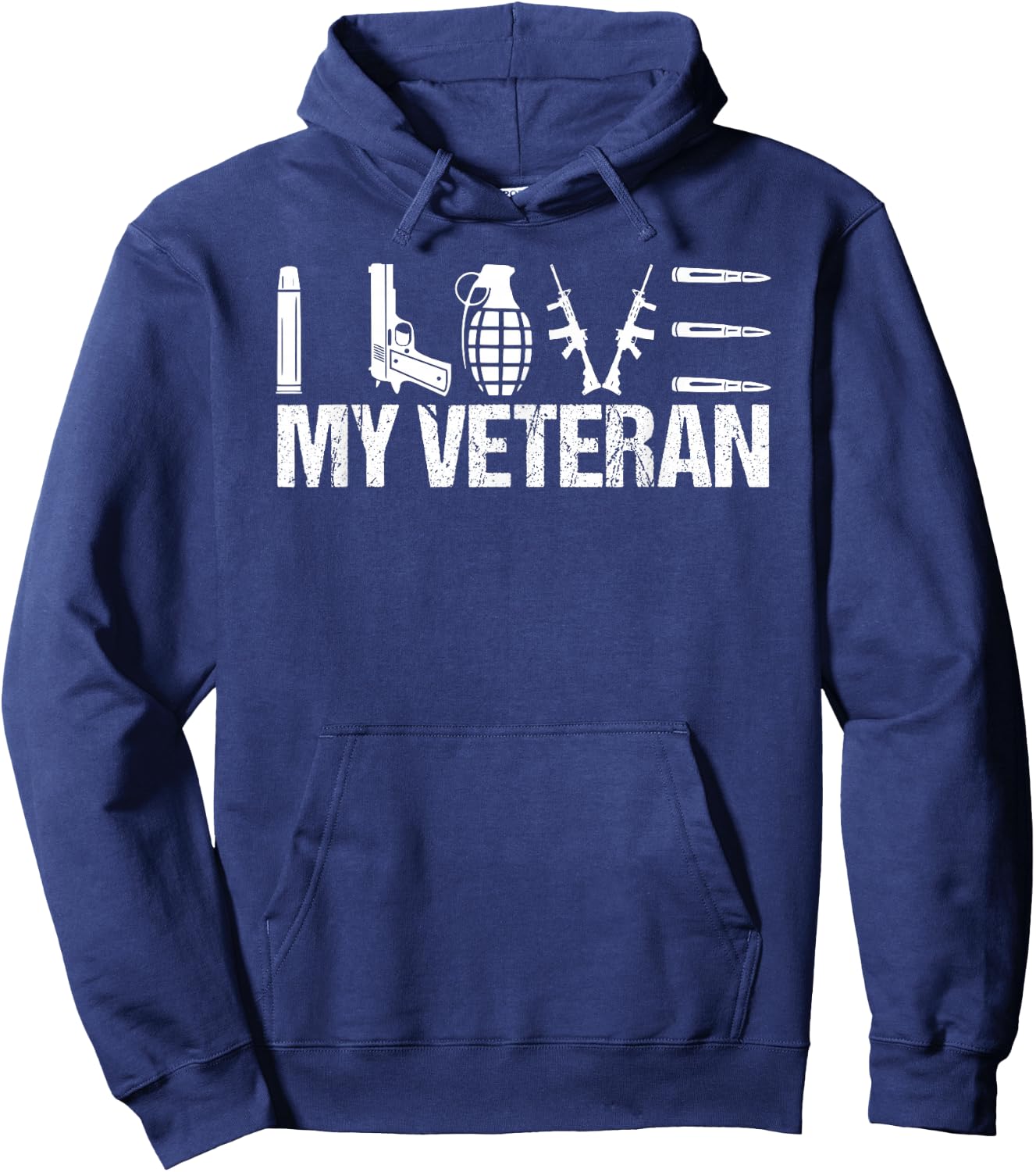 I Love My Veteran Flag Heart Wife Girlfriend Hoodie - Hoodie | Navy