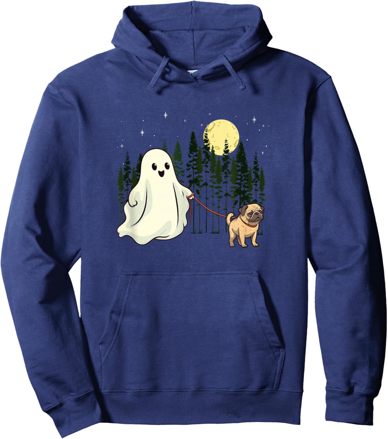 Pug Walking Ghost Halloween Funny Kids Costume Hoodie - Hoodie | Navy