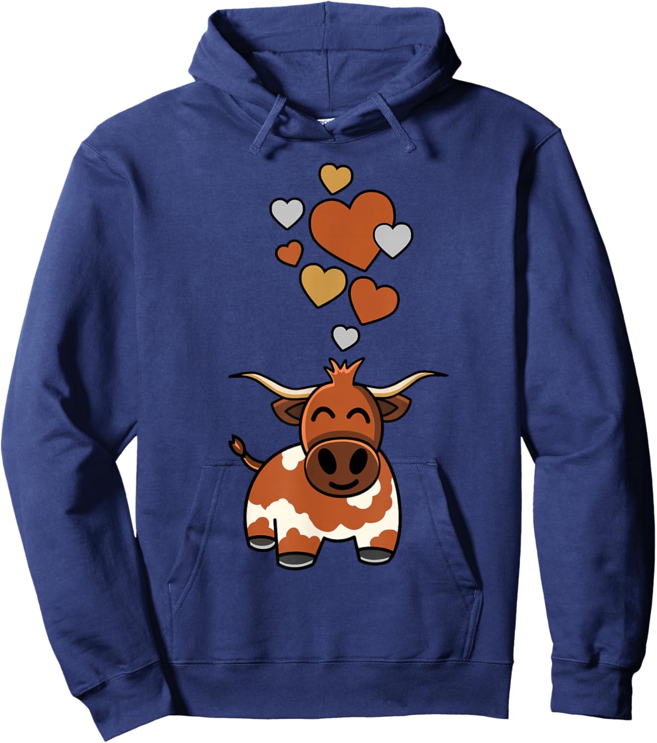 Cute Longhorn Cow With Hearts Hoodie - Hoodie | Navy