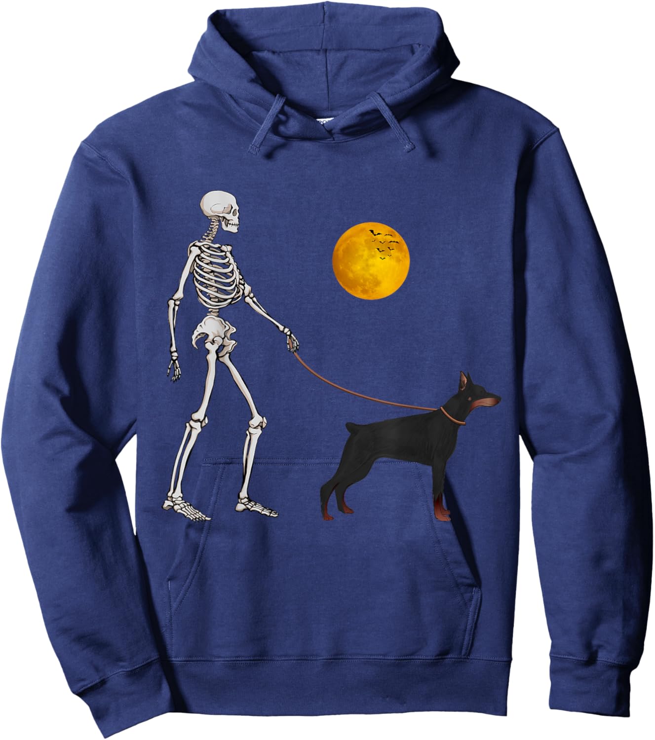 Doberman Skeleton Dog Walking Halloween Costume Hoodie - Hoodie | Navy