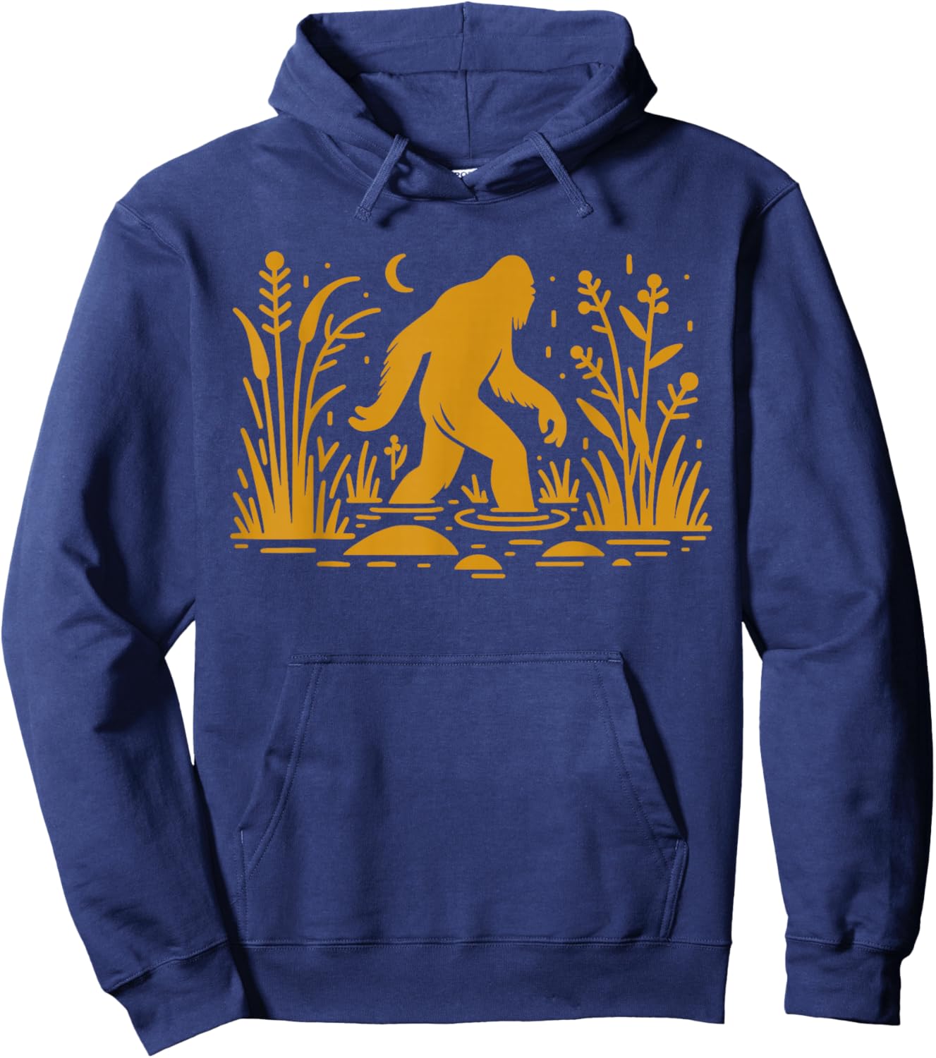 Retro Gold Bigfoot Walking In A Swamp Skunk Ape Hoodie - Hoodie | Navy
