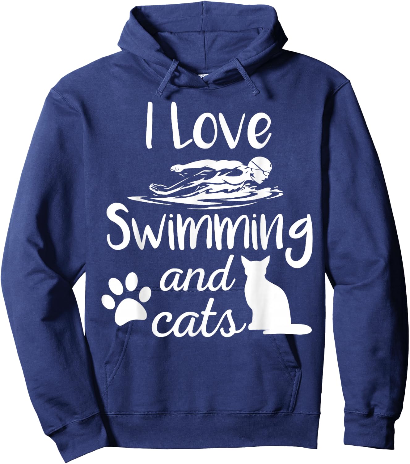 I Love Swimming And Cats Vintage Swim Gift Hoodie - Hoodie | Navy