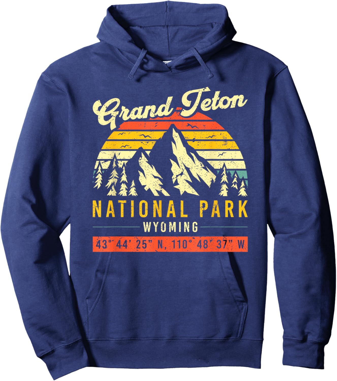 Grand Teton Wyoming Vintage Retro National Park Hoodie - Hoodie | Navy