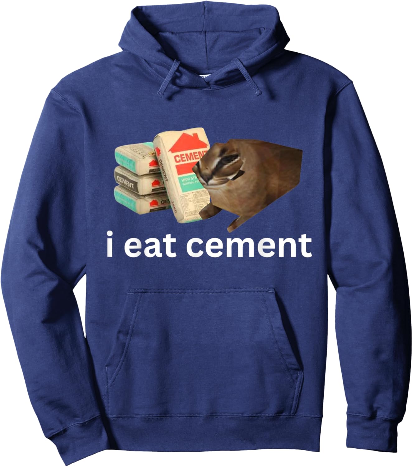 I Eat Cement Funny Cursed Cat Unhinged Meme Hoodie - Hoodie | Navy
