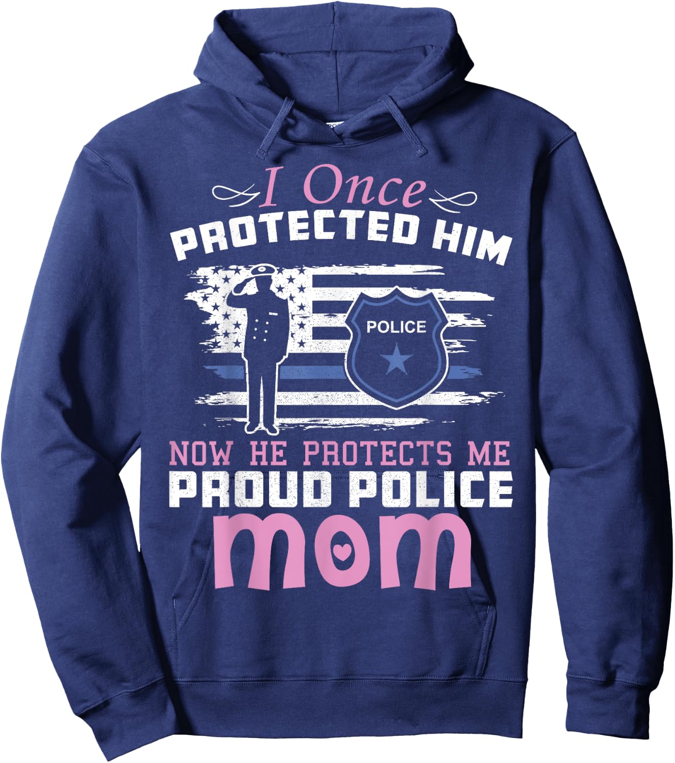 American Police Thin Blue Line Gift Proud Mom Hoodie - Hoodie | Navy