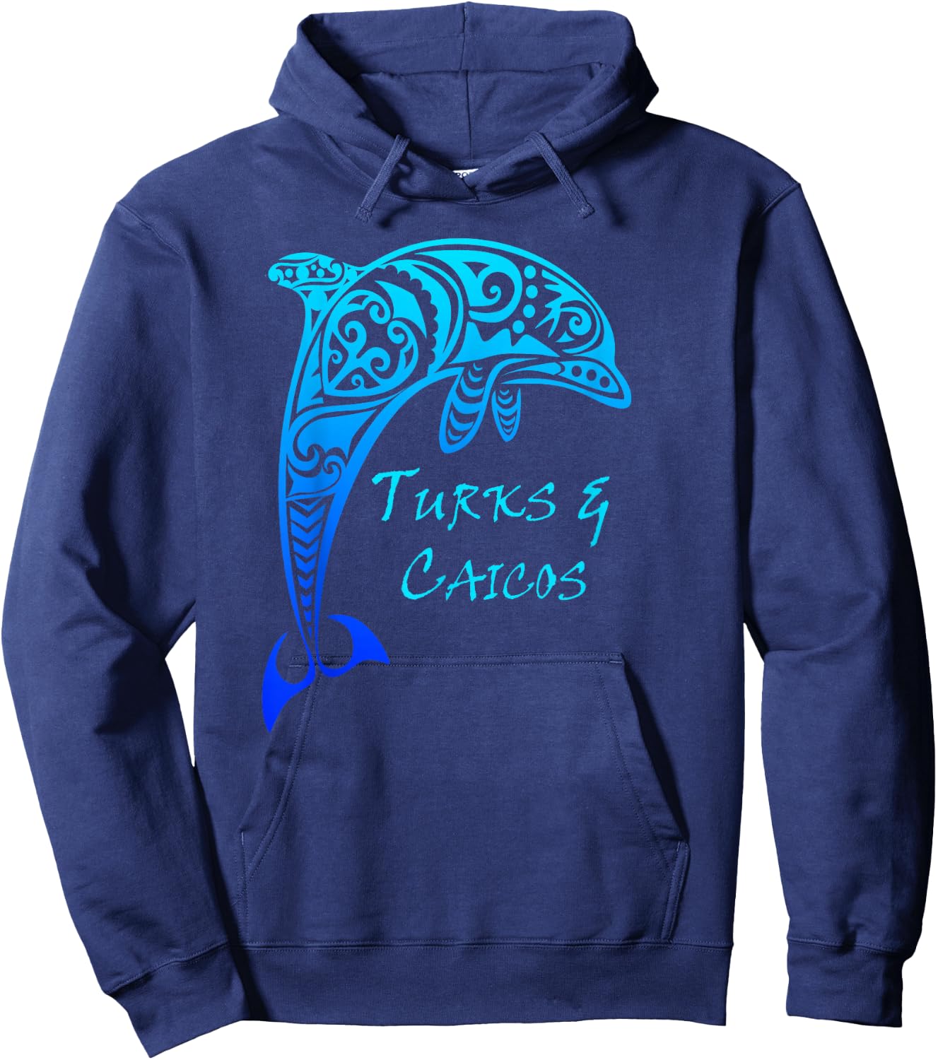 Turks & Caicos Vintage Tribal Dolphin Vacation Hoodie - Hoodie | Navy